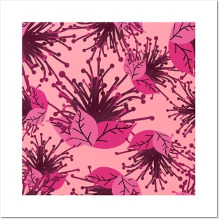 Tropical Pink Flower Seamless Fashion Print cópia Posters and Art